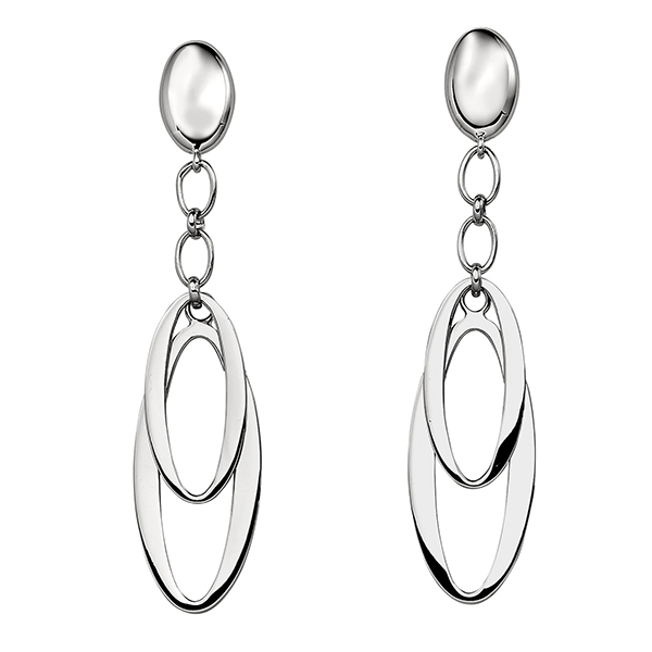 ELLE Open Double Oval Post Earrings - Silver