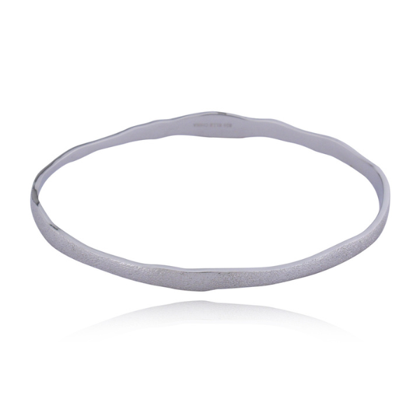 ELLE Needle Textured Thin Bangle Bracelet Size 8 - Silver