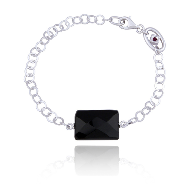 ELLE Midnight Black Agate Bracelet Size 8 - Silver