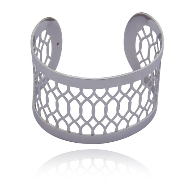 ELLE Latitude Wide Mesh Open Bangle Bracelet Size 7 - Silver