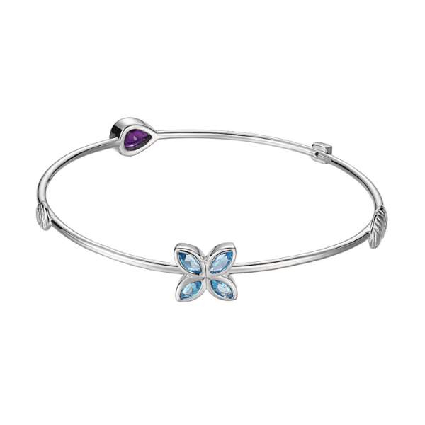 ELLE Bliss African Amethyst and Topaz Bangle Bracelet Size 8 - Silver