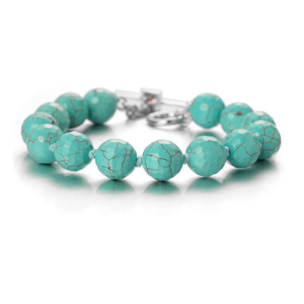 ELLE Successions Simulated Turquoise Bead Toggle Bracelet - Silver