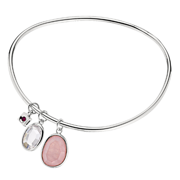 ELLE Sugar Melon Quartz and Crystal Bangle Bracelet Size 8 - Silver