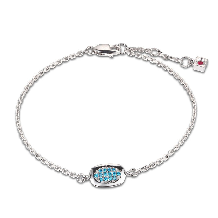 ELLE Succession Blue Cubic Zirconia Oval Tag Bracelet Size 7 - Silver
