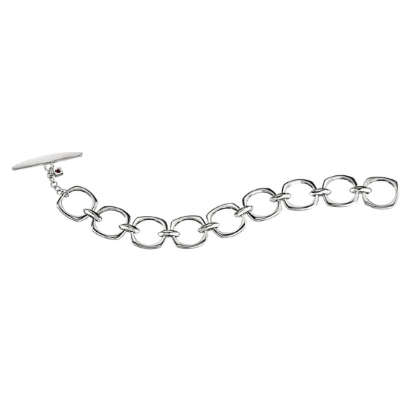 ELLE Cushion Circle Toggle Bracelet Size 7.5 - Silver