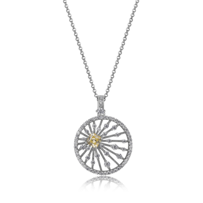 ELLE Starburst Yellow Cubic Zirconia Circle Pendant Necklace - Silver