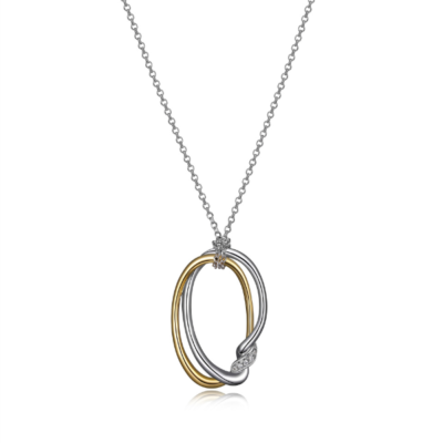 ELLE Twist Cubic Zirconia Two Tone Oval Pendant Necklace