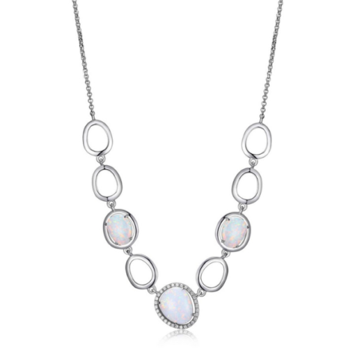 ELLE Halo Created Opal and Cubic Zirconia Link Necklace - Silver