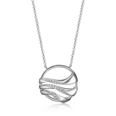 ELLE Moon Shadows Cubic Zirconia Wavy Round Necklace - Silver