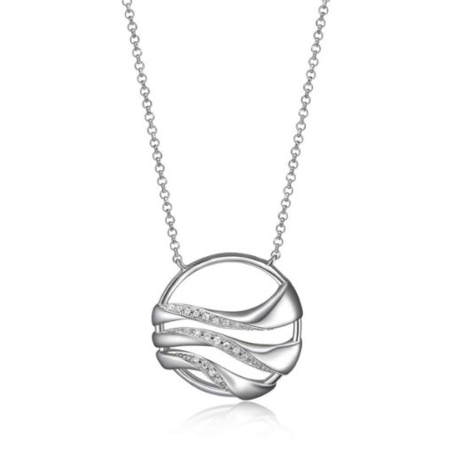 ELLE Moon Shadows Cubic Zirconia Wavy Round Necklace - Silver