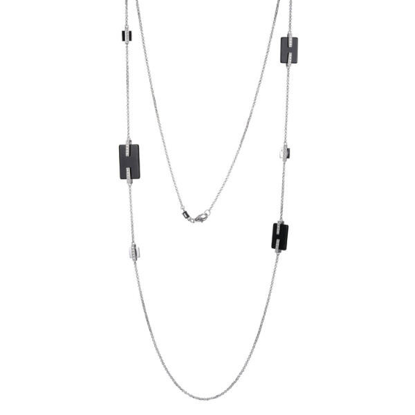 ELLE Midnight Cubic Zirconia and Black Agate Necklace - Silver