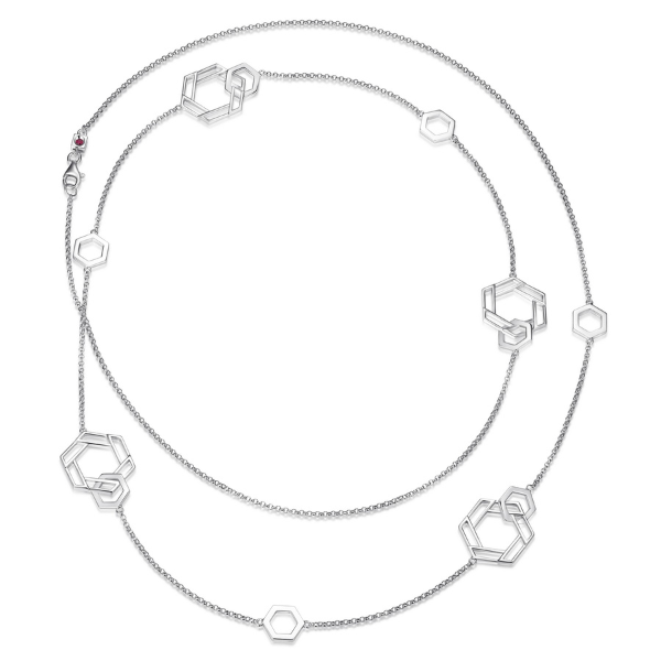 ELLE Lattice Intertwined Hexagon Station Necklace - Silver