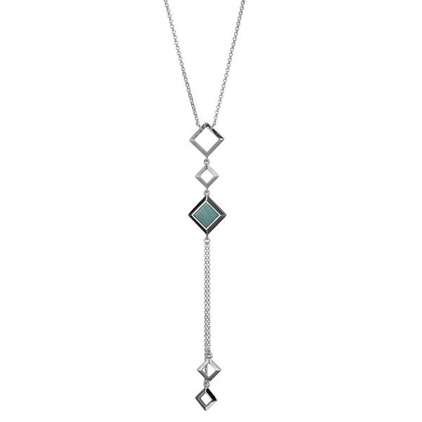 ELLE Nefer Malachite Lariat Necklace - Silver