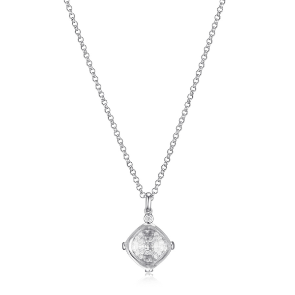 ELLE Marble Synthetic Cushion Cut Crystal and CZ Necklace - Silver