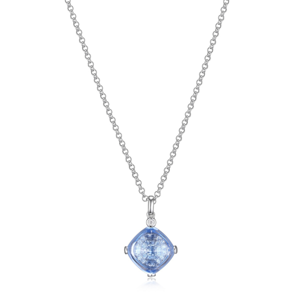 ELLE Marble Synthetic Cushion Cut Blue Crystal and CZ Necklace - Silver