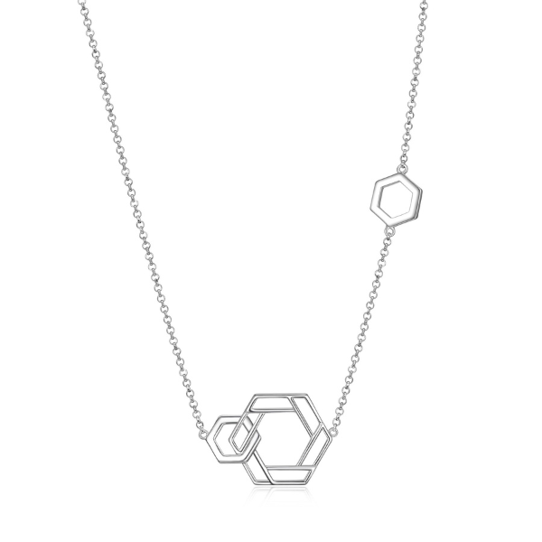 ELLE Lattice Intertwined Hexagon Necklace - Silver
