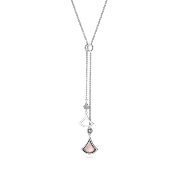 ELLE Delta Triangular Mother of Pearl and CZ Bolo Necklace - Silver