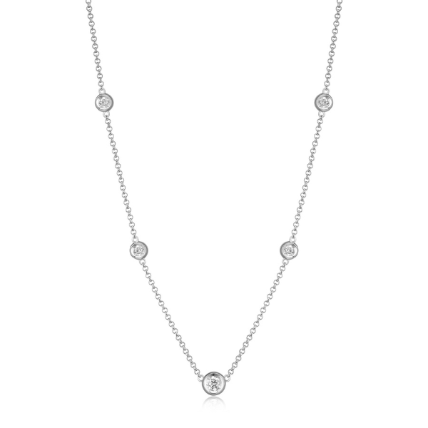 ELLE Bubble Cubic Zirconia Bezel Set Station Necklace - Silver