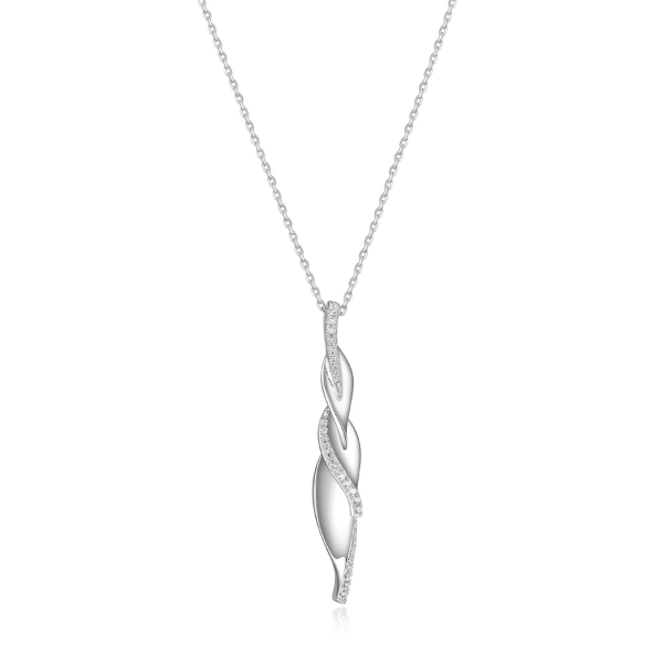 ELLE Foliage Cubic Zirconia Three Leaf Necklace - Silver