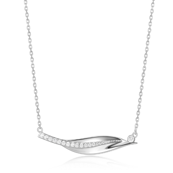 ELLE Foliage Cubic Zirconia Horizontal Leaf Necklace - Silver