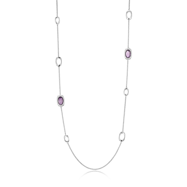 ELLE Aureole Oval Amethyst and Cubic Zirconia Station Necklace - Silver