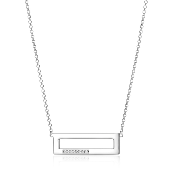 ELLE Horizon Cubic Zirconia Rectangular Short Necklace - Silver