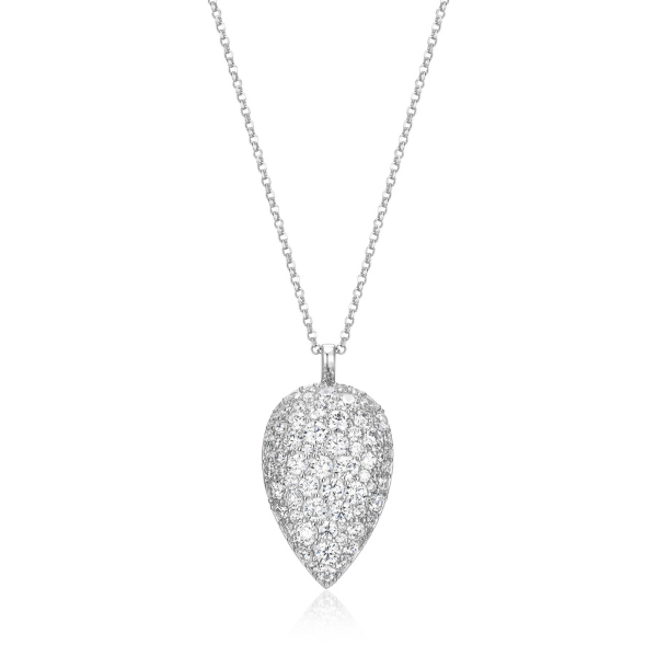 ELLE Glimmer Cubic Zirconia Teardrop Pendant Necklace - Silver