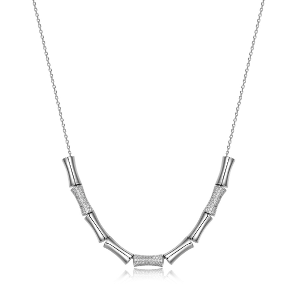 ELLE Nine Bamboo with Cubic Zirconia Necklace - Silver
