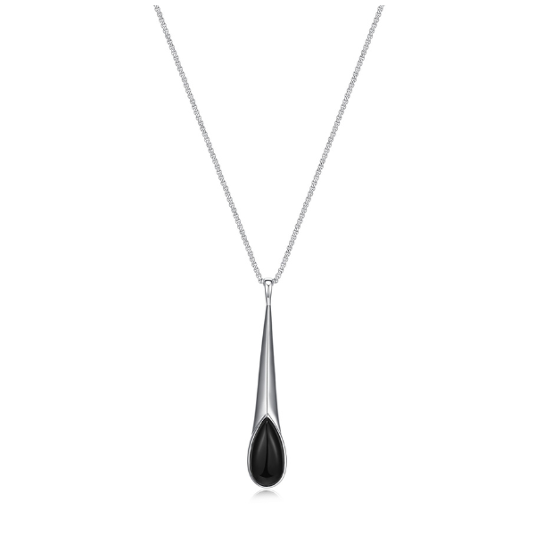 ELLE Ethereal Drops Black Agate Pendant Necklace - Silver
