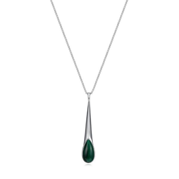 ELLE Ethereal Drops Malachite Pendant Necklace - Silver