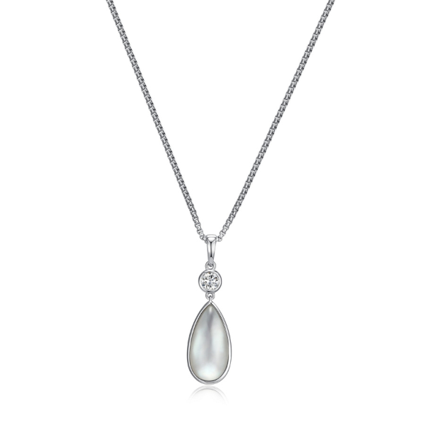 ELLE Ethereal Drops CZ Mother of Pearl  and Crystal Pendant Necklace - Silver