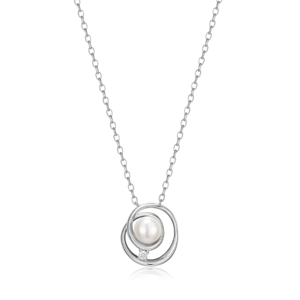 ELLE Satelite Pearl and Moissanite Circle Necklace - Silver