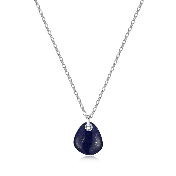 ELLE Pebble Lapis Lazuli Pear Shape Pendant Necklace - Silver