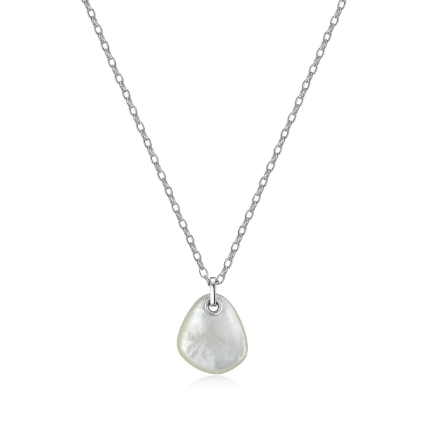 ELLE Pebble Mother of Pearl Pear Shape Pendant Necklace - Silver