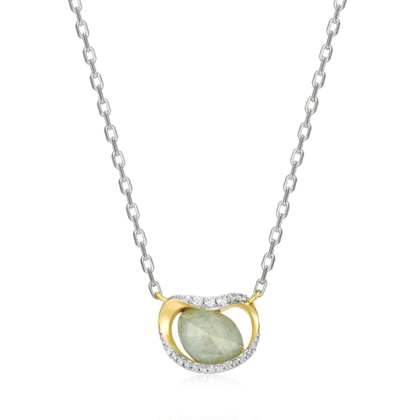 ELLE Treasure CZ Crystal and Amazonite Kidney Shape Two Tone Necklace