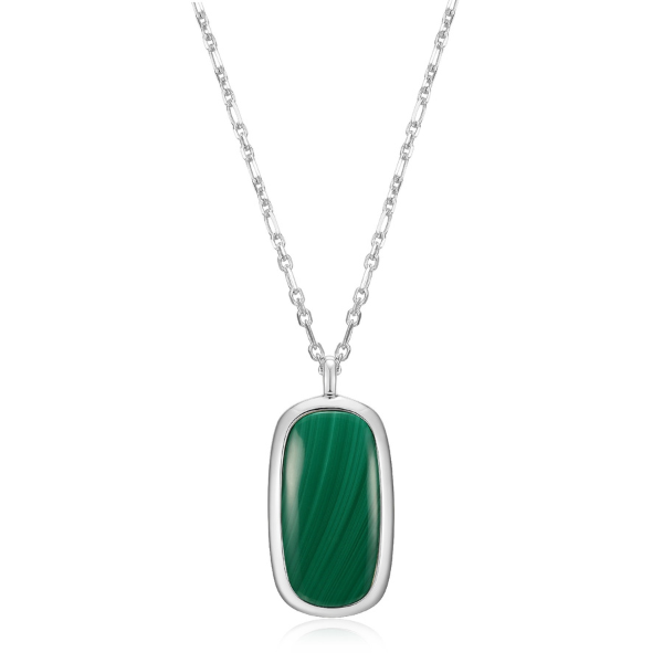 ELLE Allure Malachite Emerald Cushion Pendant Necklace - Silver