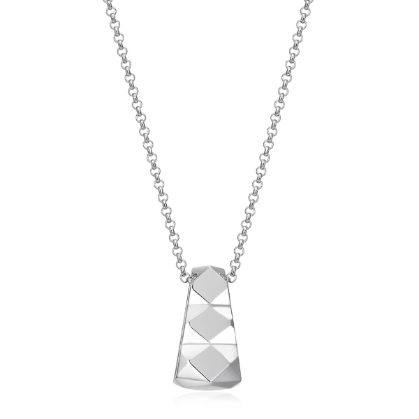 ELLE Captivate Quilted Pattern Pendant Necklace - Silver