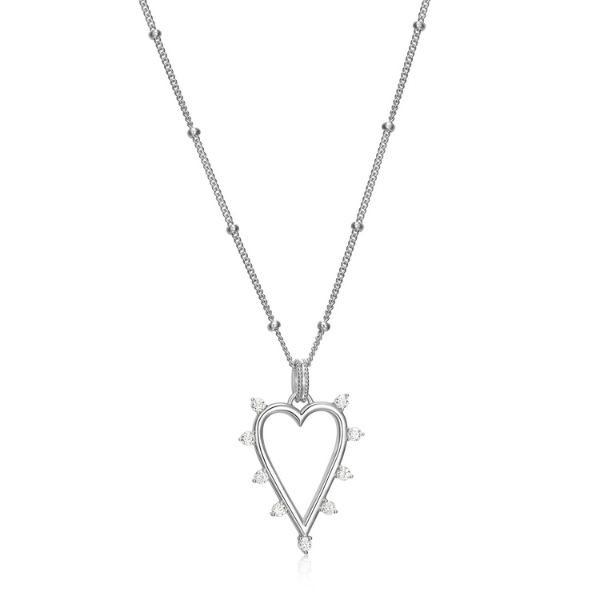 ELLE Spike Cubic Zirconia Heart Necklace - Silver