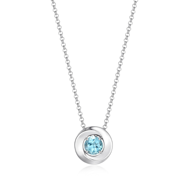 ELLE Swirl Round Blue Topaz Necklace - Silver