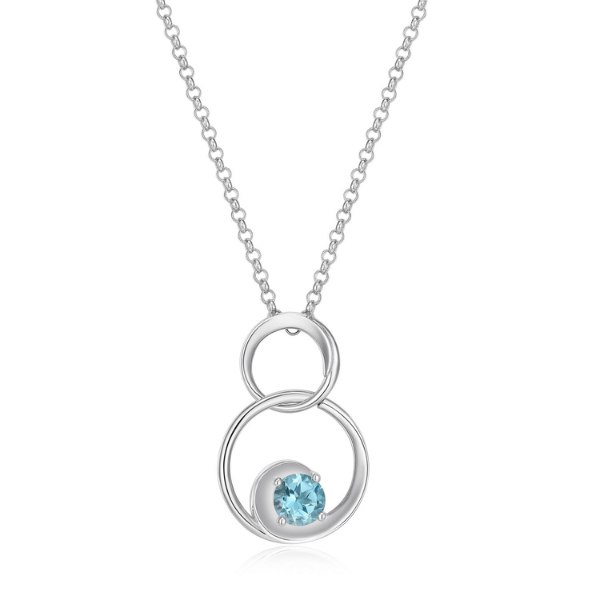 ELLE Swirl Blue Topaz Circle Link Necklace - Silver