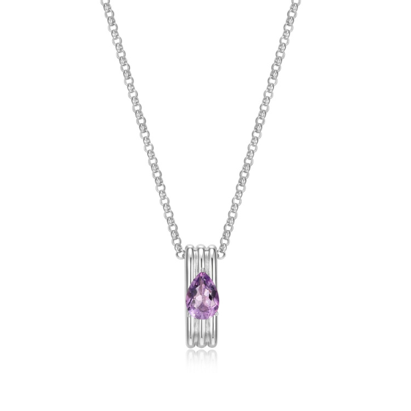 ELLE Goddess African Amethyst Pendant Necklace - Silver