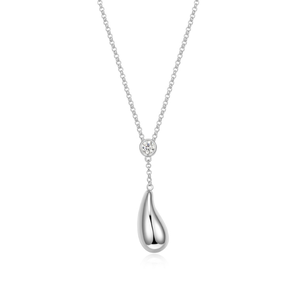 ELLE Raindrop Cubic Zirconia Round Bezel Set and Pear Drop Necklace - Silver