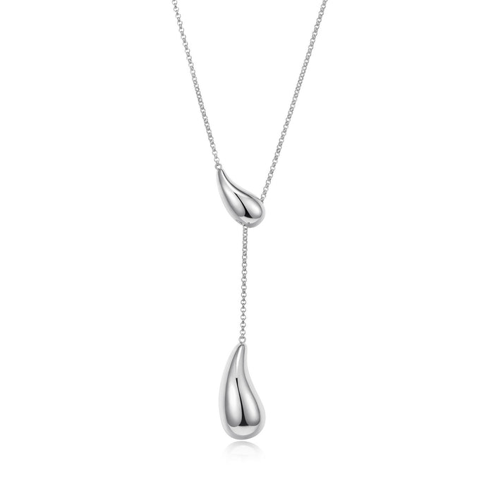 ELLE Raindrop Pear Drop Adjustable Y Necklace - Silver