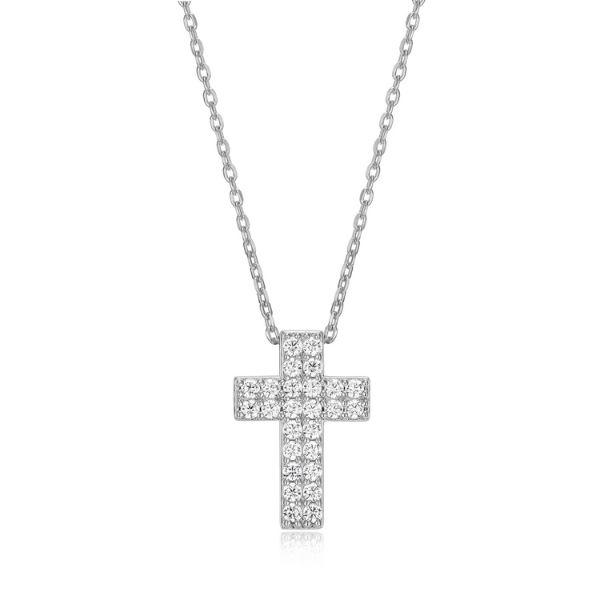 ELLE Humanity Cubic Zirconia Cross Pendant Necklace - Silver