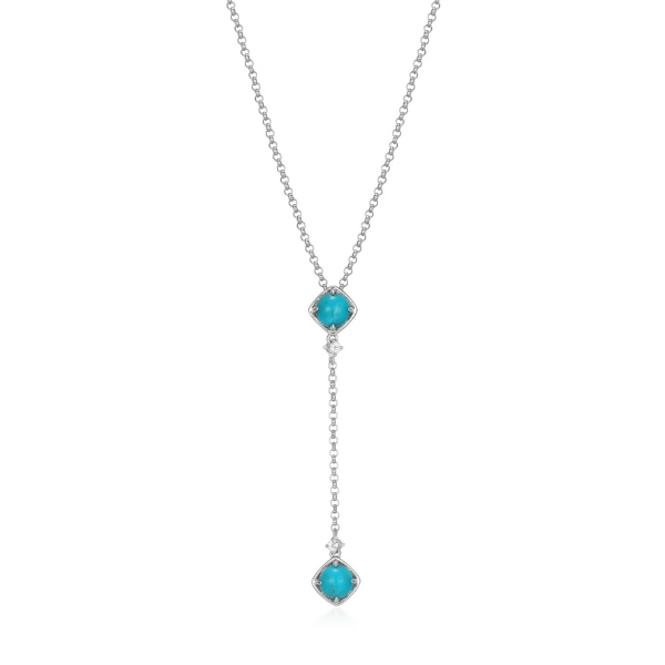 ELLE Sway Round Turquoise adn Topaz Y Necklace - Silver