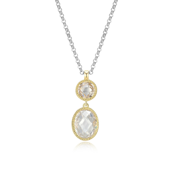 ELLE Essence Cubic Zirconia Checkered Cut Oval and Round Two Tone Necklace