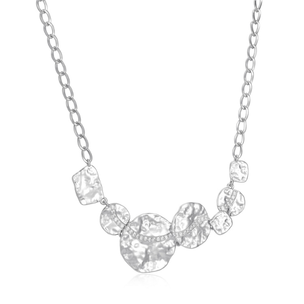 ELLE Galaxy Cubic Zirconia Multi-Size Disc Horizontal Necklace - Silver