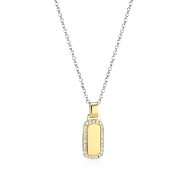 ELLE Allure Cubic Zirconia Dog Tag Chain Two Tone Necklace