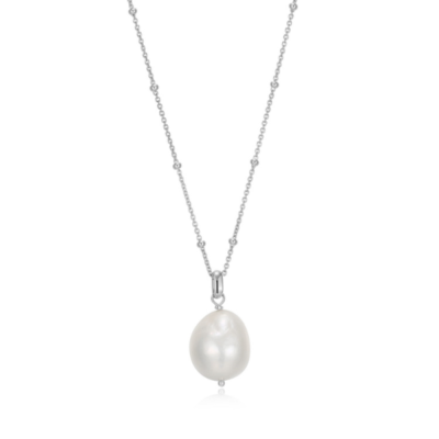ELLE Genesis White Pearl Beaded Chain Necklace - Silver