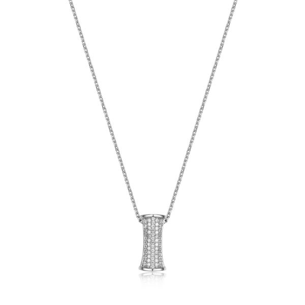 ELLE Cubic Zirconia Small Bamboo Pendant Necklace - Silver